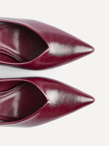 Bellamy Burgundy Faux Leather V-Cut Court Heels