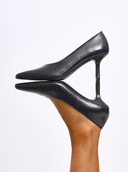 Bellamy Navy Faux Leather V-Cut Court Heels