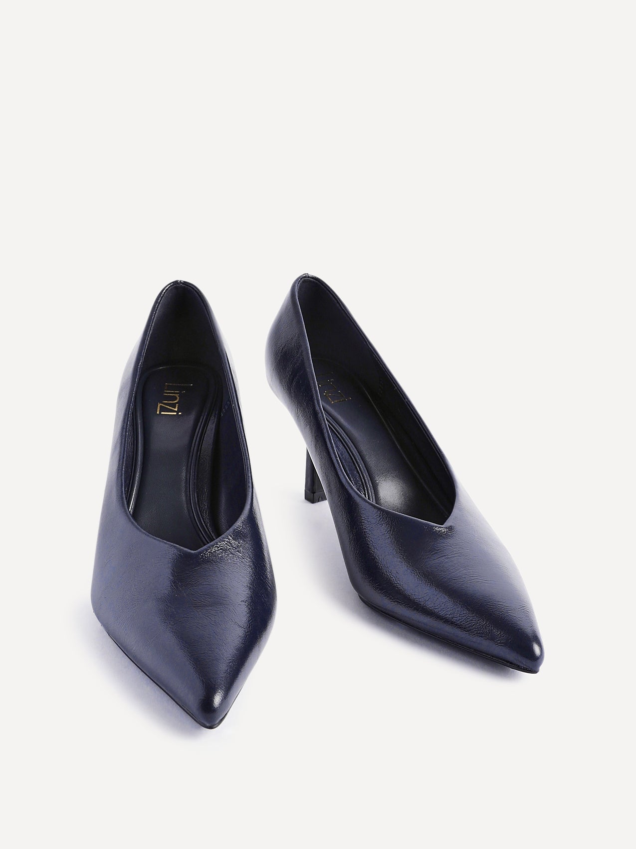 Bellamy Navy Faux Leather V-Cut Court Heels