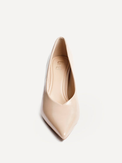 Bellamy Nude Faux Leather V-Cut Court Heels