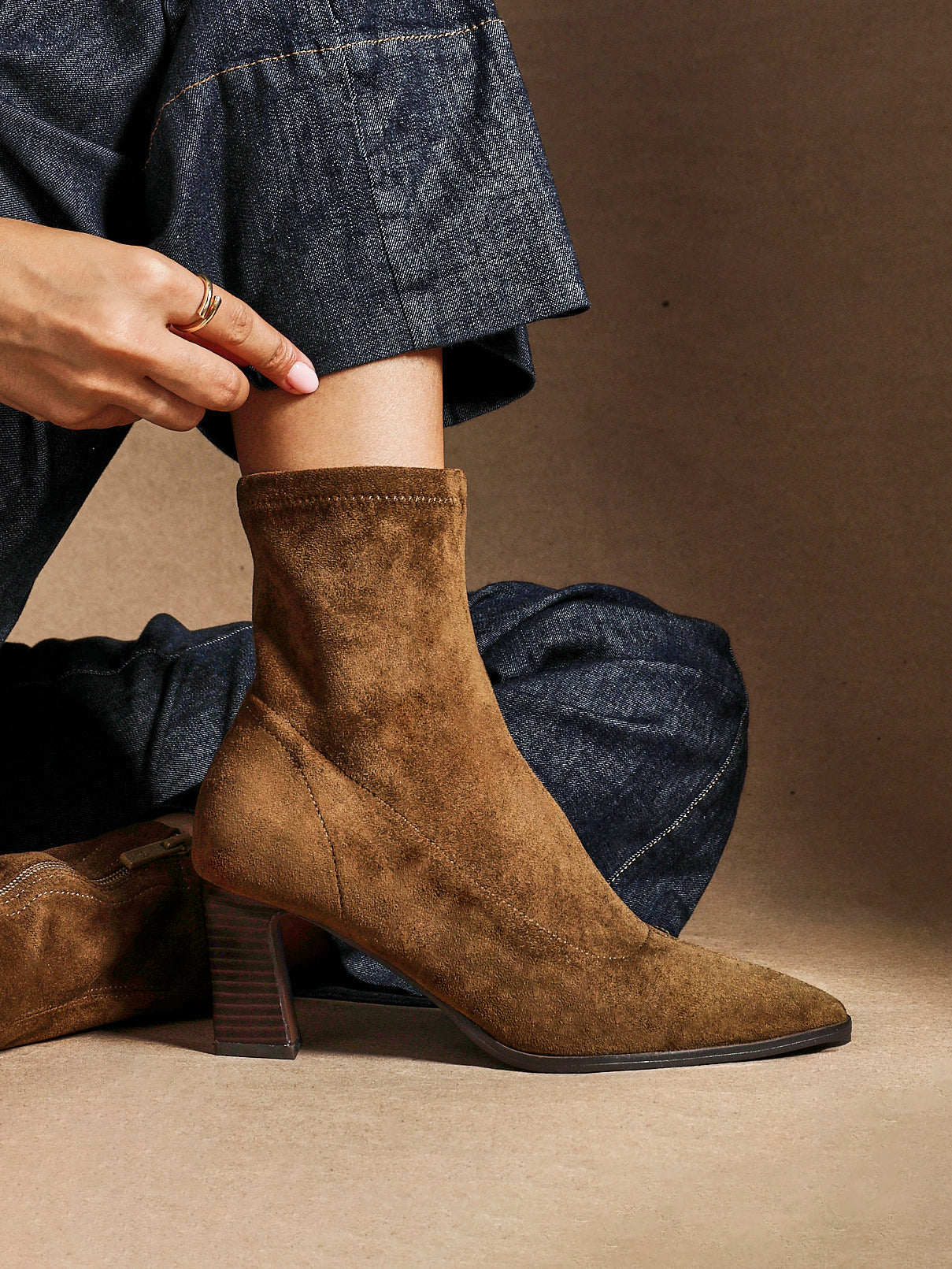 Blaze Tan Sock Heeled Ankle Boots
