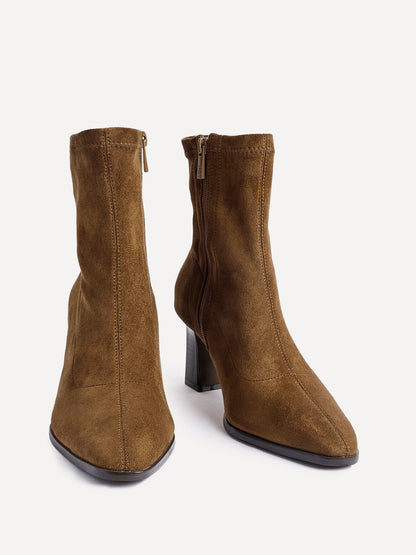 Blaze Tan Sock Heeled Ankle Boots