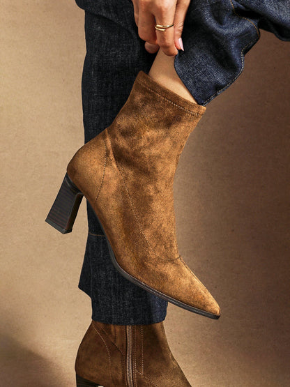 Blaze Tan Sock Heeled Ankle Boots