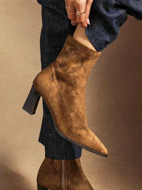 Blaze Tan Sock Heeled Ankle Boots