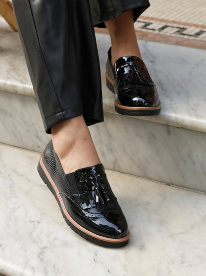 Bowen Black Patent & Lizard Faux Leather Loafers