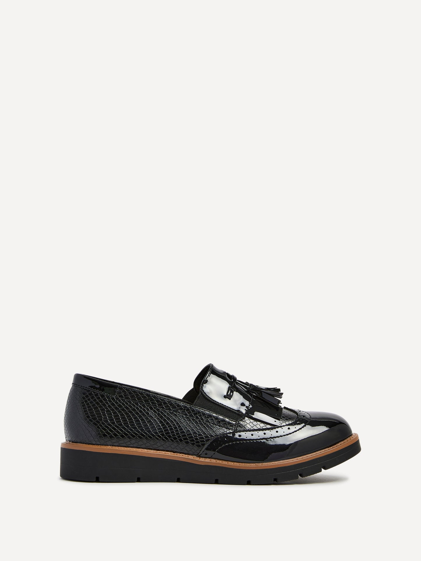 Bowen Black Patent & Lizard Faux Leather Loafers
