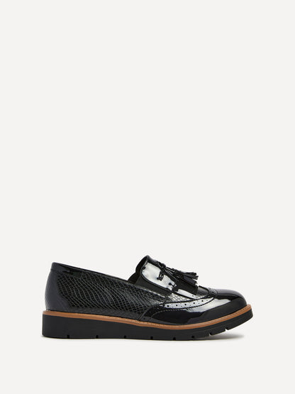 Bowen Black Patent & Lizard Faux Leather Loafers