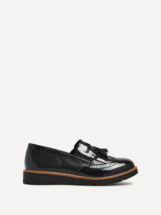 Bowen Black Patent & Lizard Faux Leather Loafers