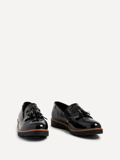 Bowen Black Patent & Lizard Faux Leather Loafers