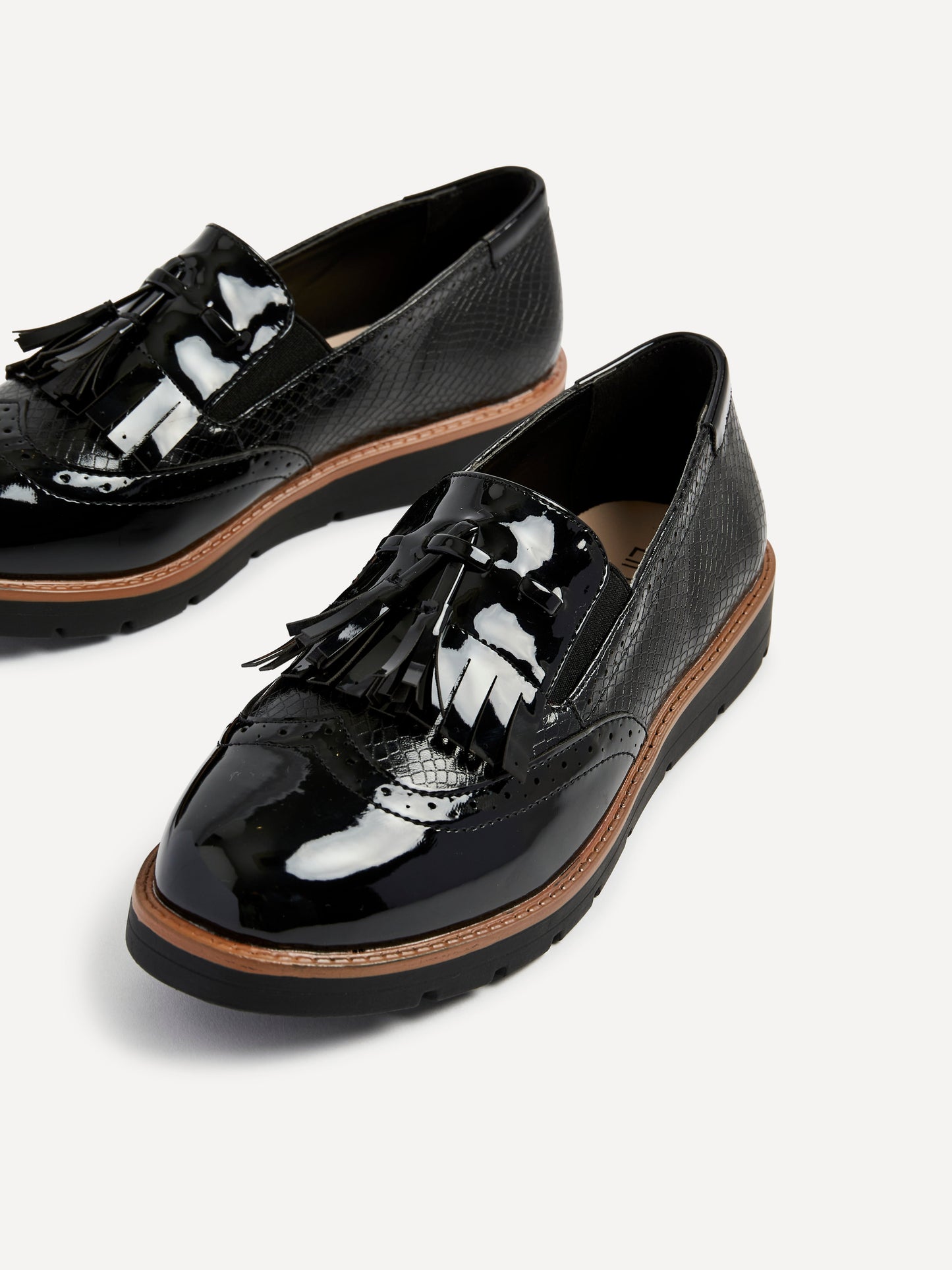 Bowen Black Patent & Lizard Faux Leather Loafers
