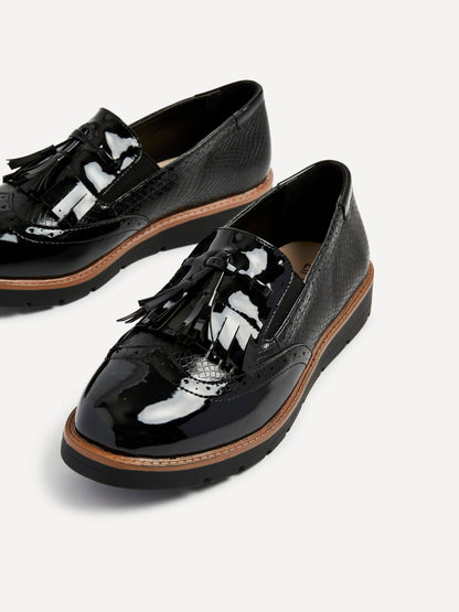 Bowen Black Patent & Lizard Faux Leather Loafers