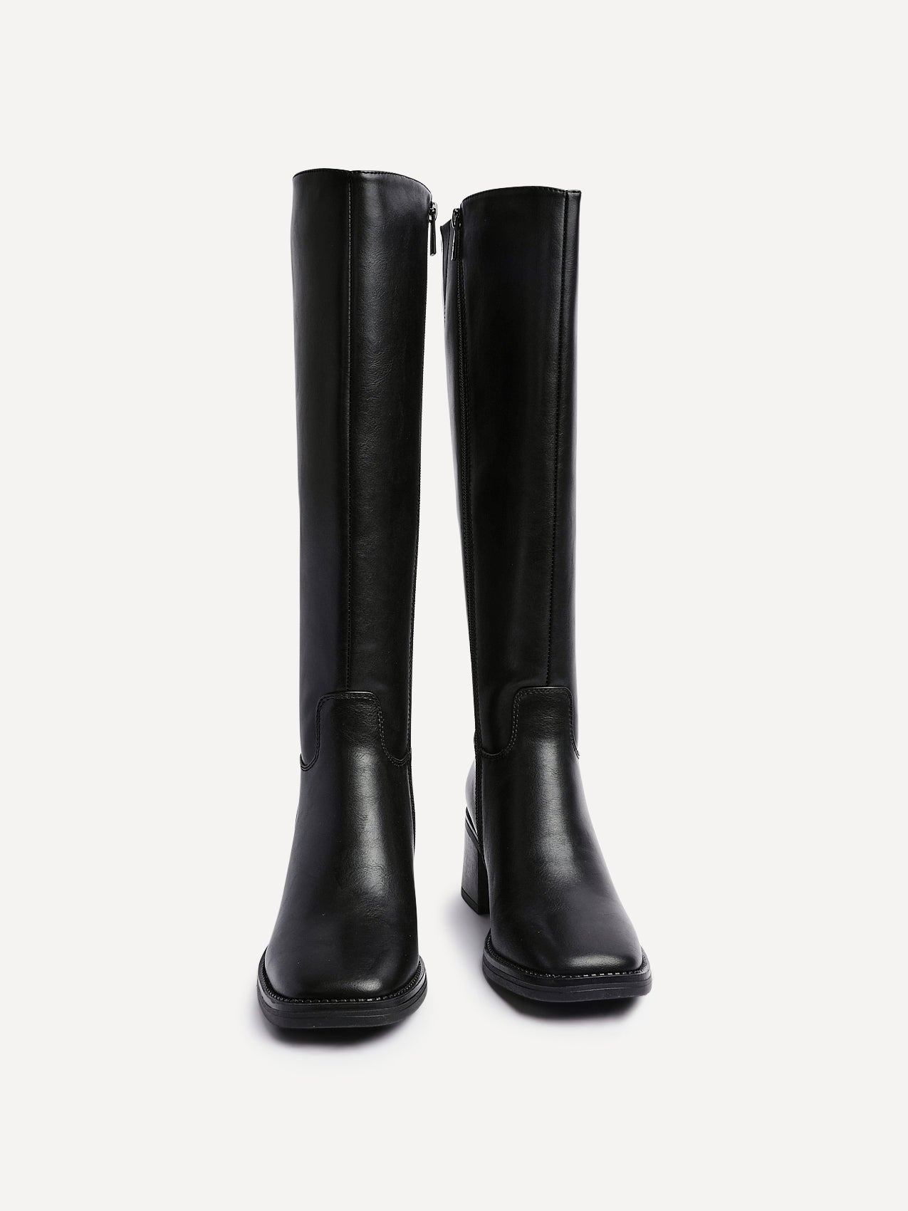 Brandy Black Long Block Heeled Boots