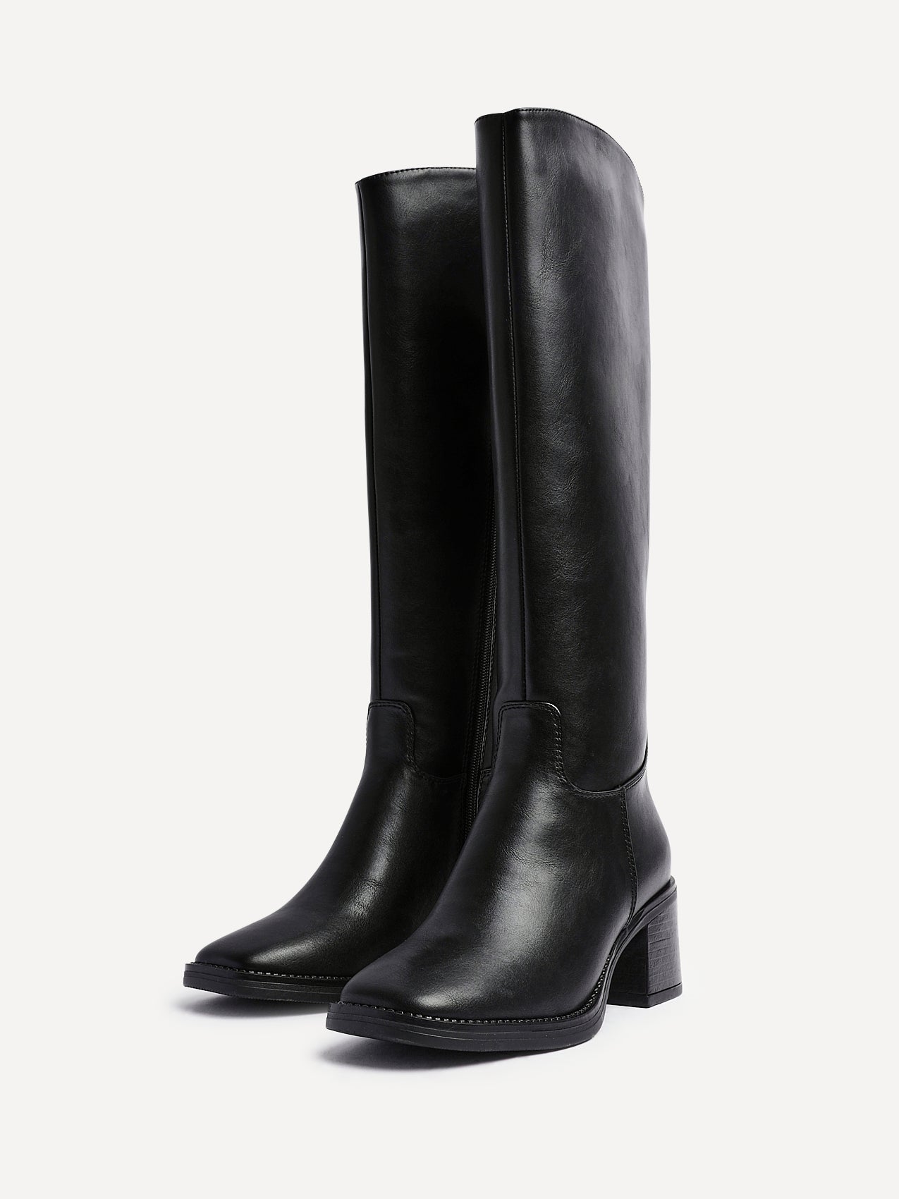 Brandy Black Long Block Heeled Boots