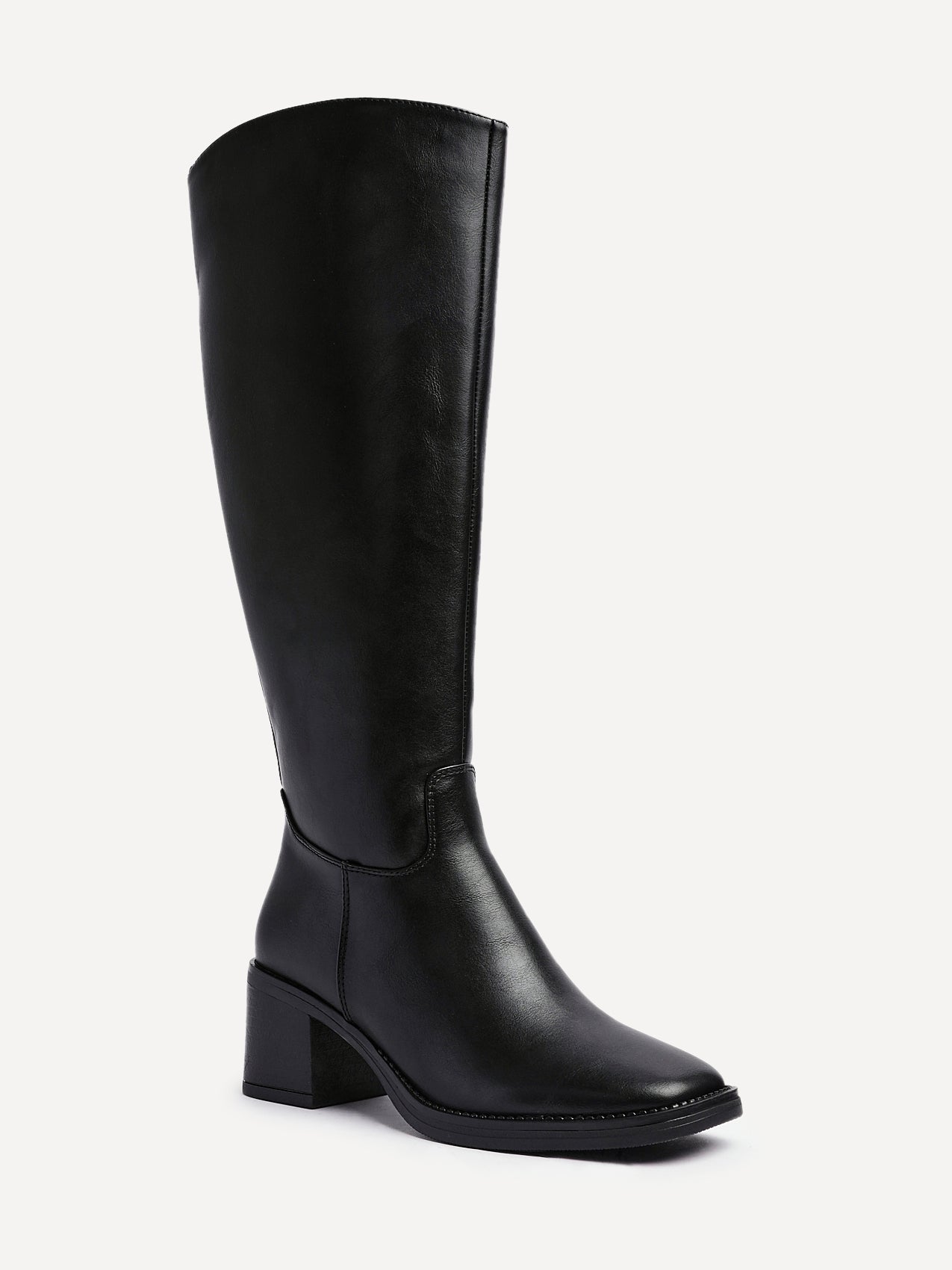 Brandy Black Long Block Heeled Boots