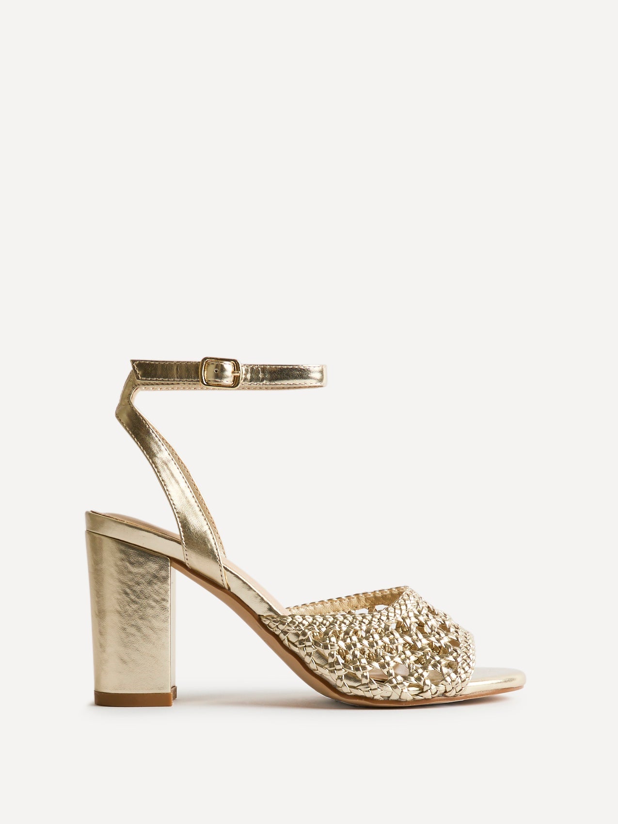 Bridget Gold Faux Leather Handwoven Heels