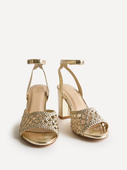 Bridget Gold Faux Leather Handwoven Heels