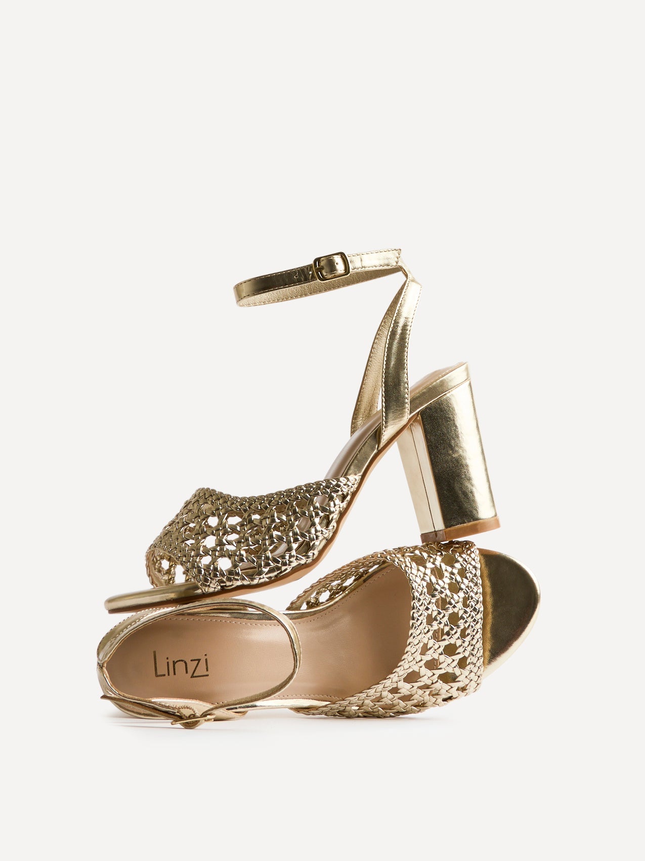 Bridget Gold Faux Leather Handwoven Heels