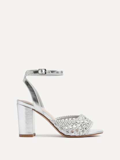 Bridget Silver Faux Leather Handwoven Heels