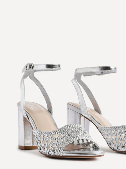 Bridget Silver Faux Leather Handwoven Heels