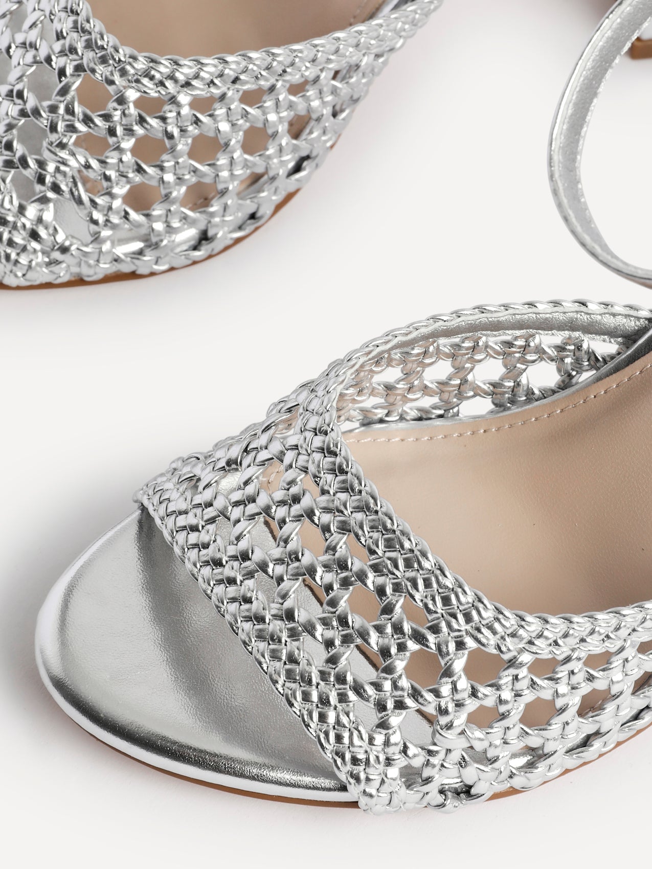 Bridget Silver Faux Leather Handwoven Heels