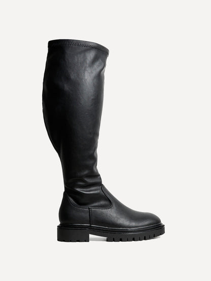 Briody Wide Fit Black Faux Leather Long Boots