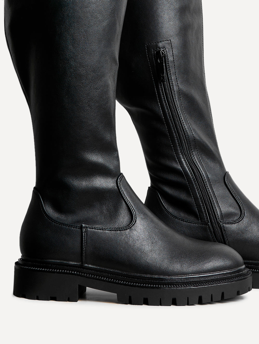 Briody Wide Fit Black Faux Leather Long Boots