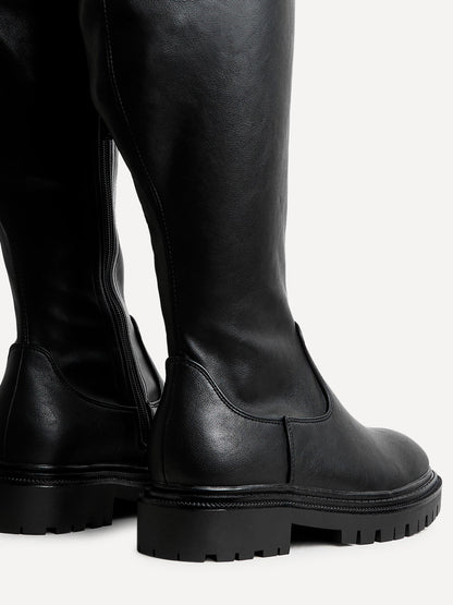 Briody Wide Fit Black Faux Leather Long Boots