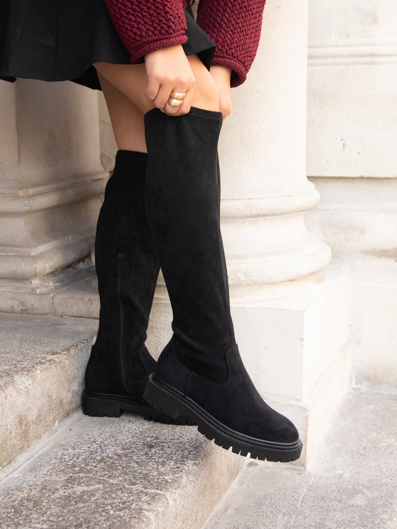 Briody Wide Fit Black Faux Suede Long Boots