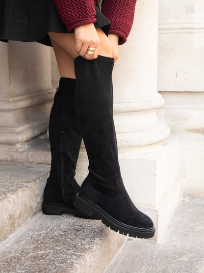 Briody Wide Fit Black Faux Suede Long Boots