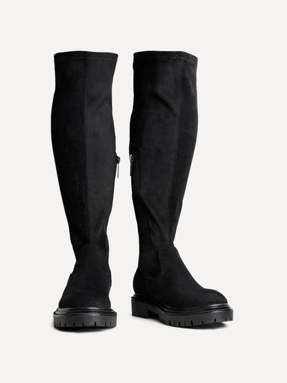 Briody Wide Fit Black Faux Suede Long Boots