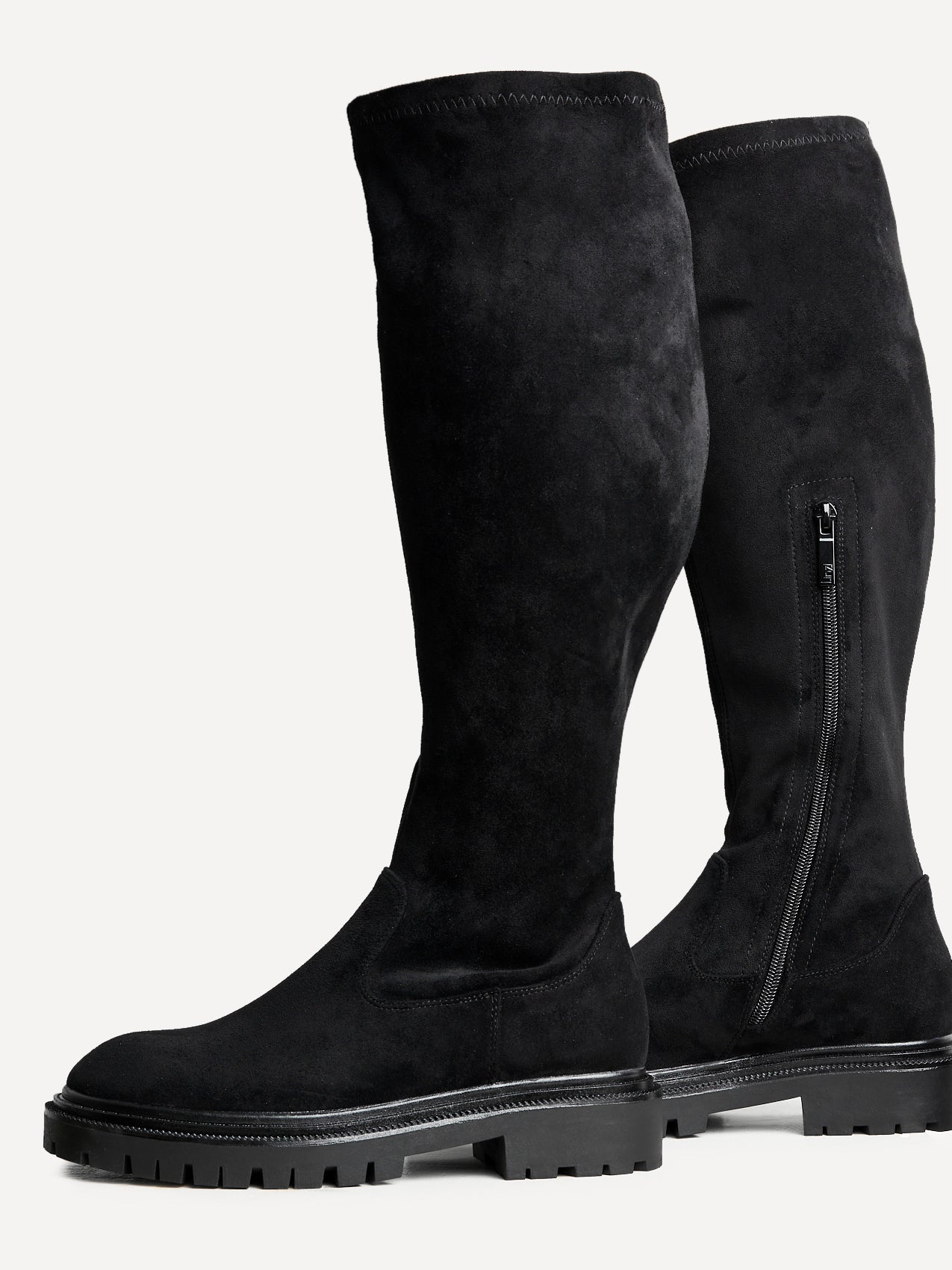 Briody Wide Fit Black Faux Suede Long Boots