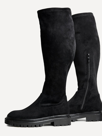 Briody Wide Fit Black Faux Suede Long Boots