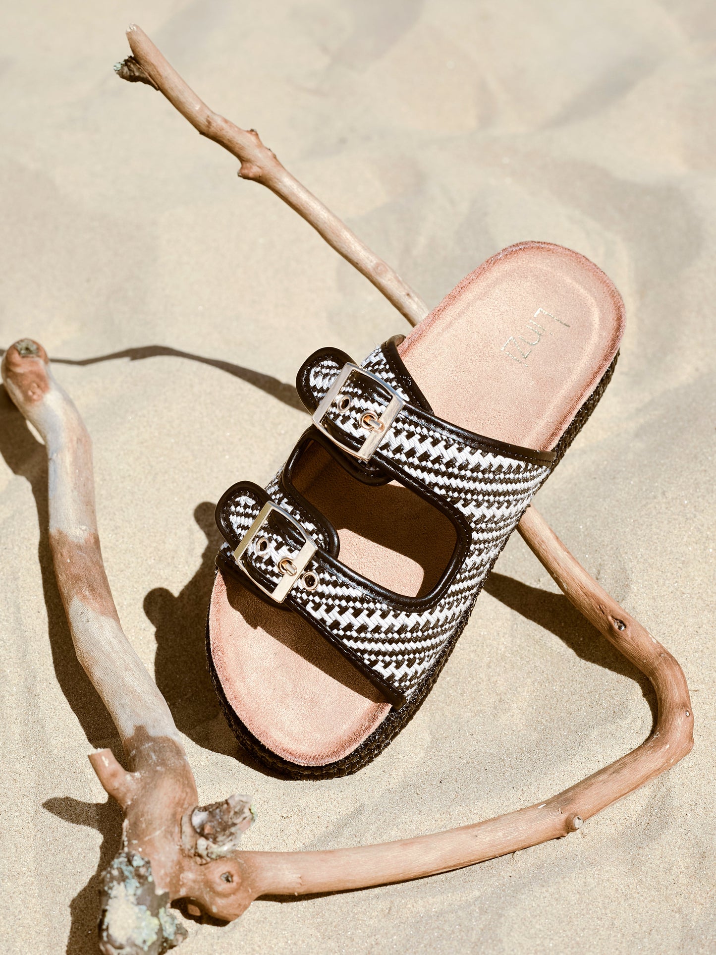 Cici Black Double Buckle Flatform Sandals