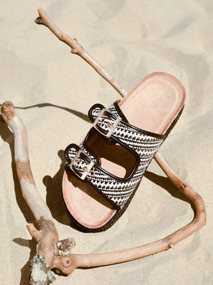 Cici Black Double Buckle Flatform Sandals