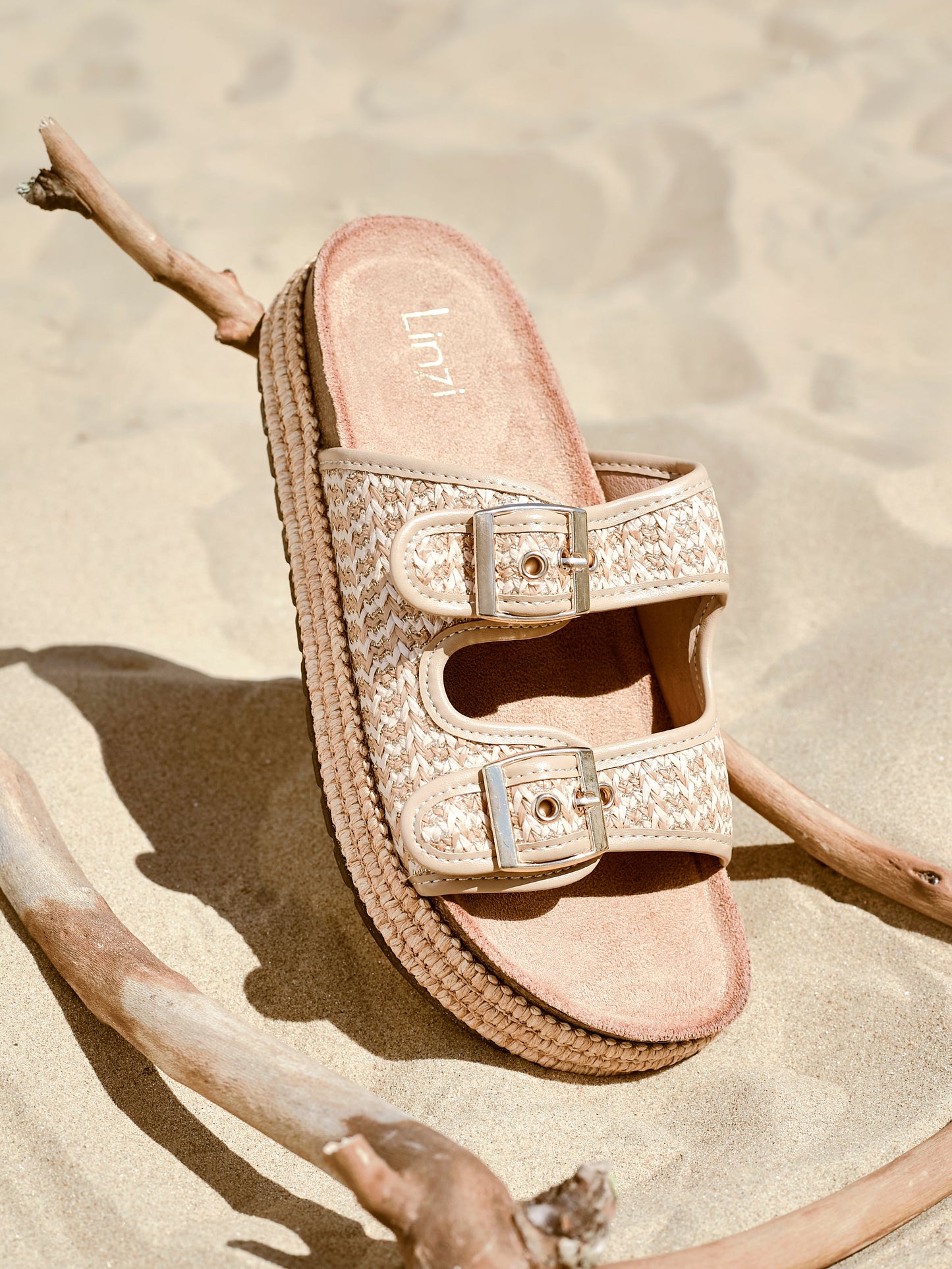 Cici Beige Flatform Slider Sandals