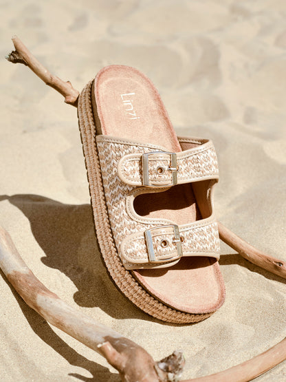 Cici Beige Flatform Slider Sandals