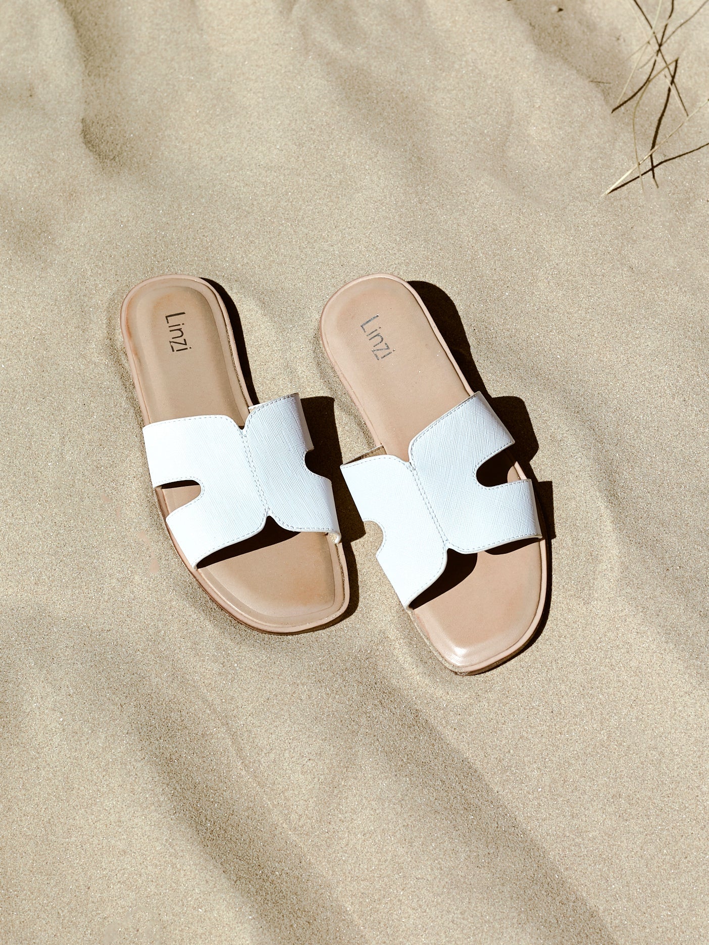 Petra White Link Flat Sandals