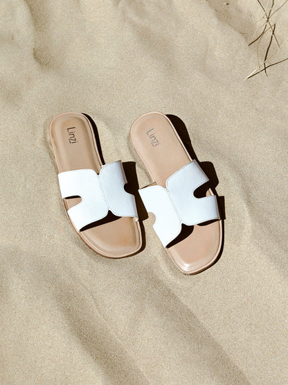 Petra White Link Flat Sandals