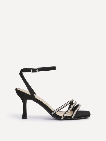 Bling Black Strappy Diamante Heels