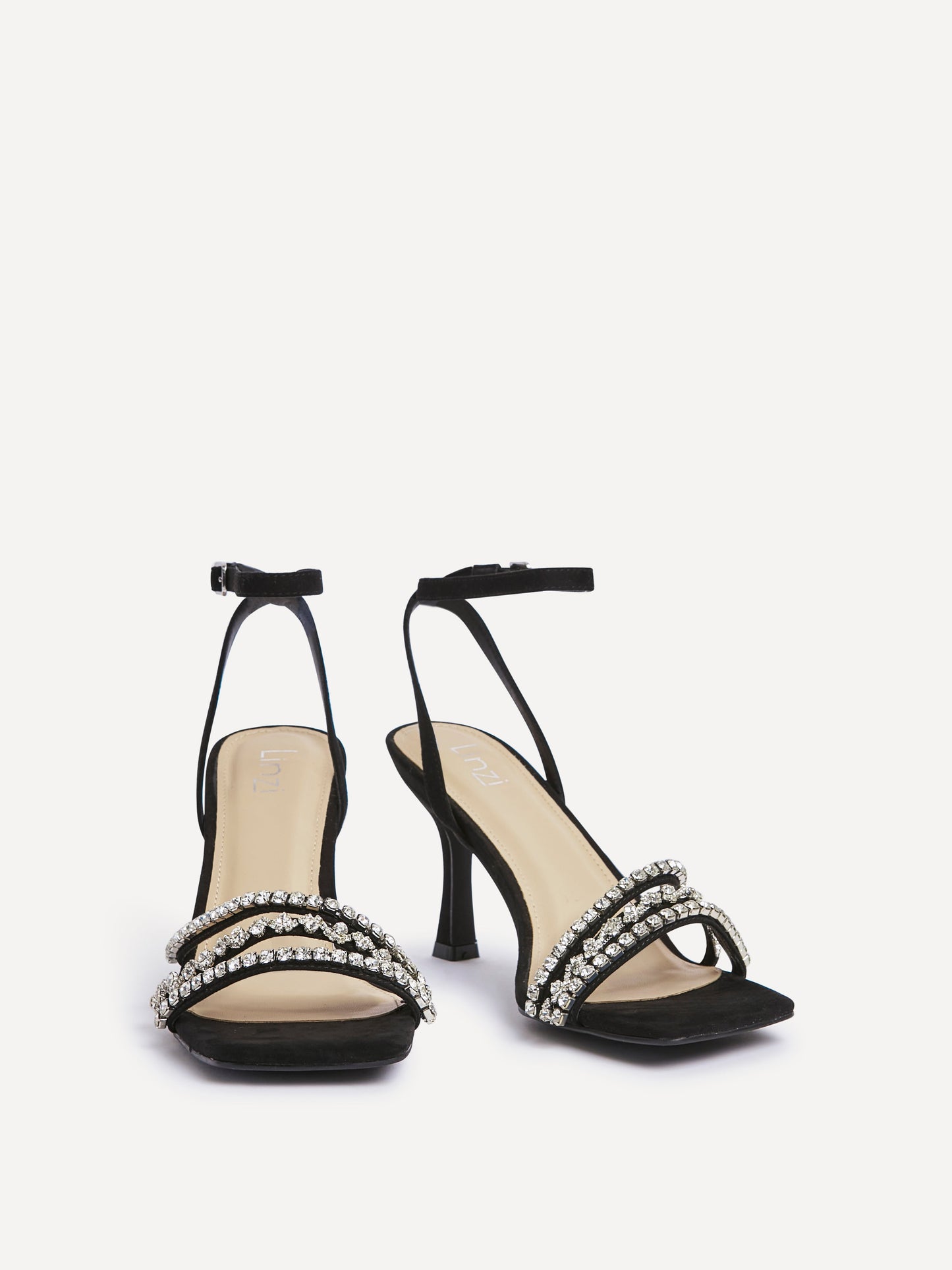 Bling Black Strappy Diamante Heels