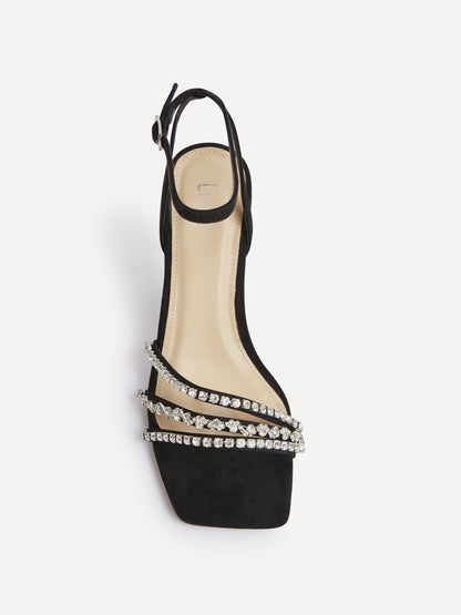 Bling Black Strappy Diamante Heels