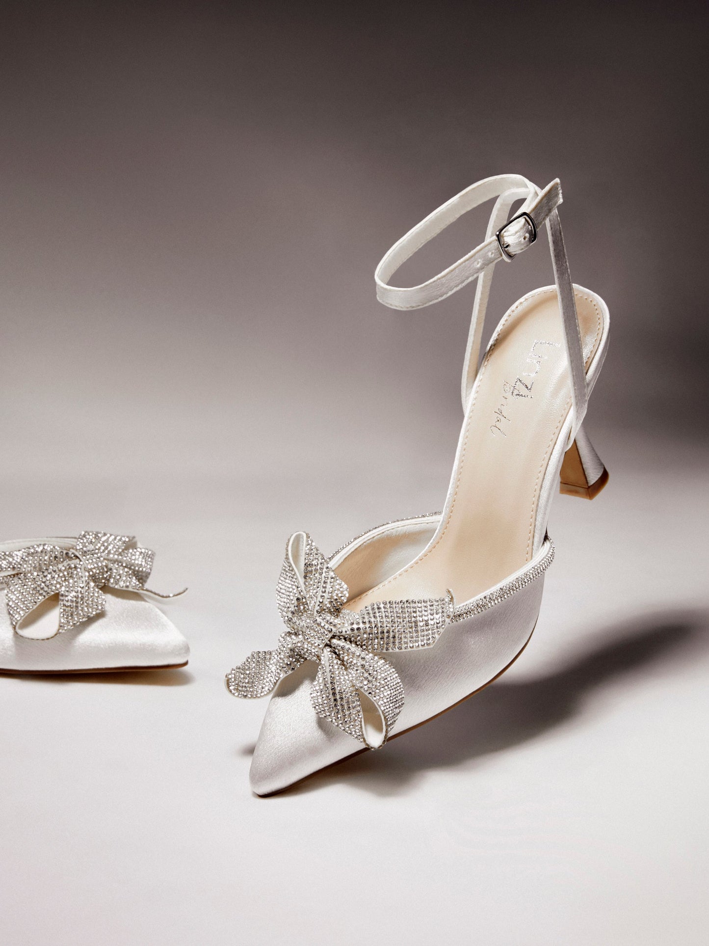 Angela Bridal Ivory Satin Bow Heels