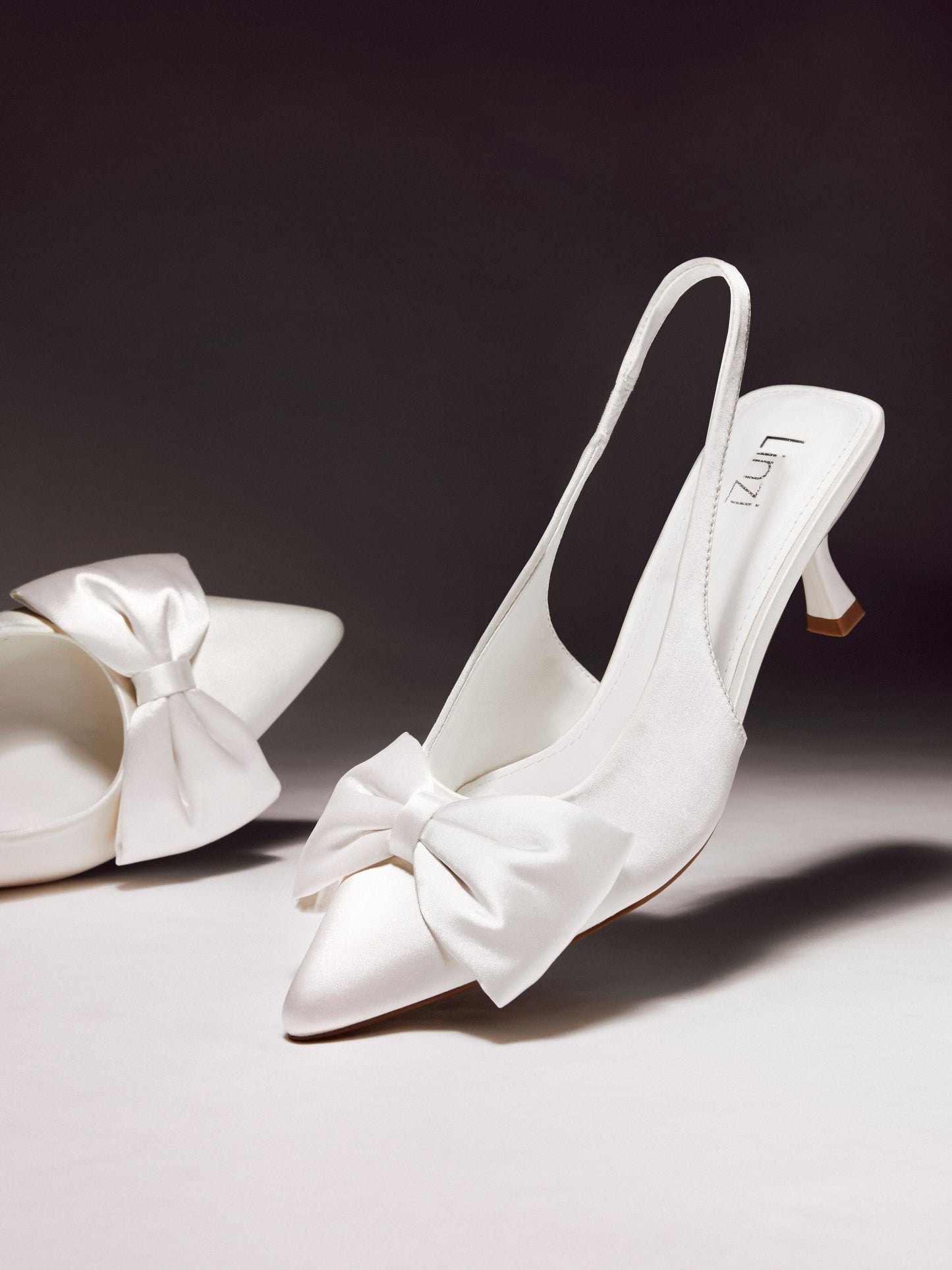 Merlot Bridal White Satin Bow Court Heels