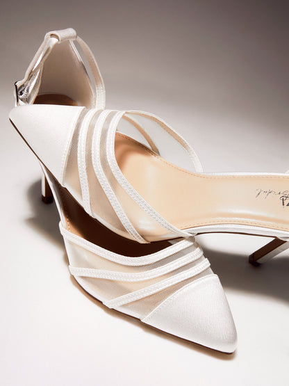 Tianey Wide Fit Bridal Ivory Mesh Court Heels