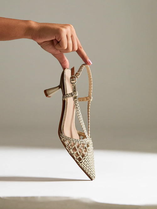 Cadence Gold Handwoven Court Heels
