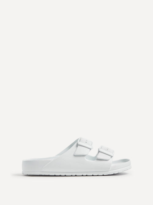 Candice White Slip On Slider Sandals