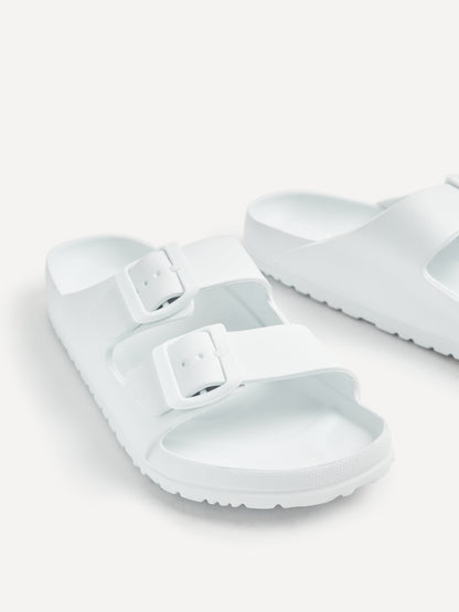 Candice White Slip On Slider Sandals