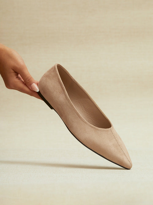 Candid Wide Fit Beige Pointed Toe Ballet Flats