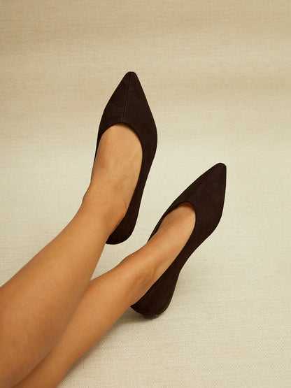 Candid Wide Fit Brown Pointed Toe Ballet Flats