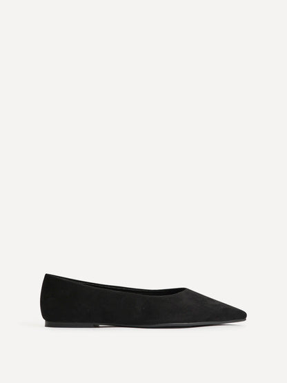 Candid Wide Fit Black Pointed Toe Ballet Flats